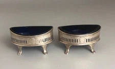 Georgian Navette Shaped Silver Salts Solomon Hougham London 1801 FLZX