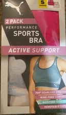 Puma Small Sports Bras 2-Pack  Pink,Gray Active Support Drycell Wire Size S