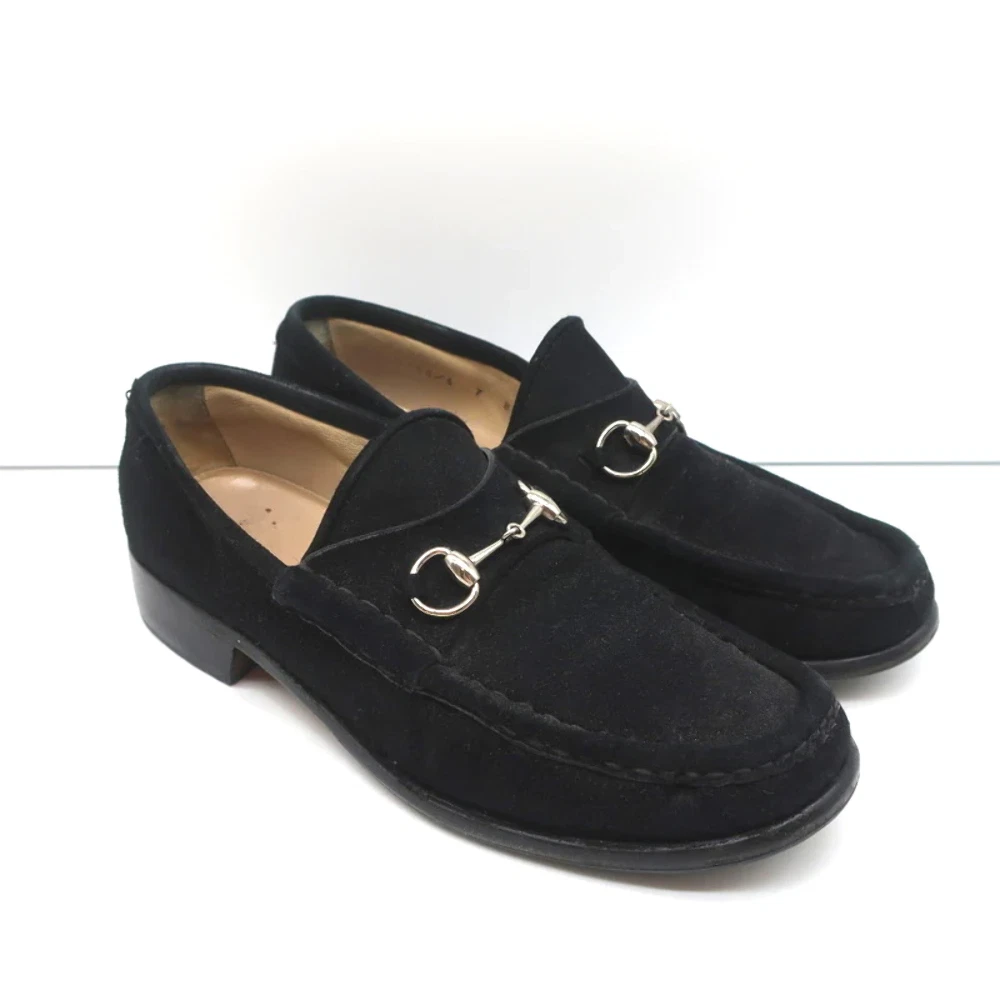 Gucci black suede horsebit best sale loafers