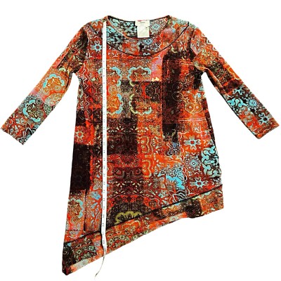 Fuzzi Jean Paul Gaultier Mesh Floral Abstract Red Long Sleeve Top
