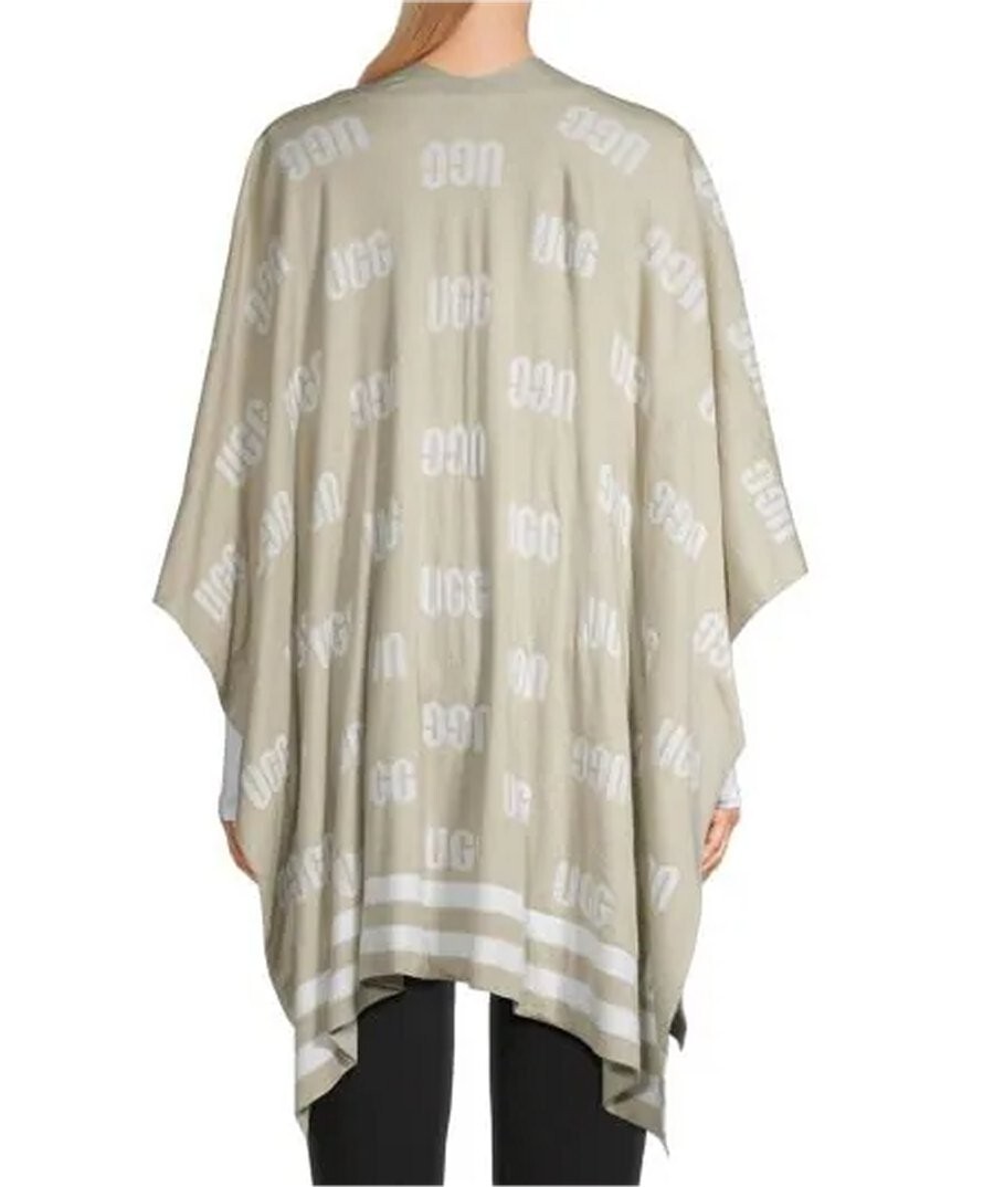 UGG GRAPHIC LOGO RUANA DRAPE PONCHO ONE SIZE SAND MULTI WOOL KNIT BLEND image 6