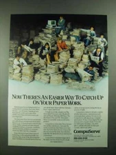 1988 CompuServe Computer Information Service Ad - Catch Up on Paper Work