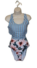 Beautiful Swimsuit Plus Size XXL NWOT Floral Striped Blue White Pink CUTE Summer