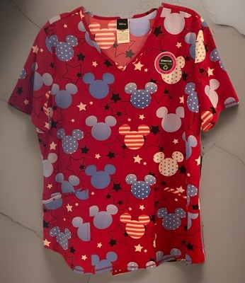 Scrubstar Women M Ethical Scrub Top Red White & Blue Mickey Americana July 4th
