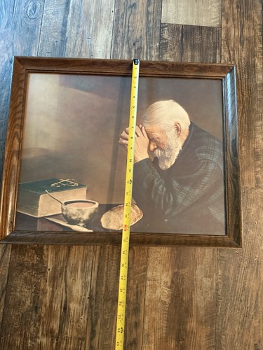 Vintage Print Grace Eric Enstrom Art Old Man Praying Large Wood Frame 21”x17.5” - Picture 11 of 18