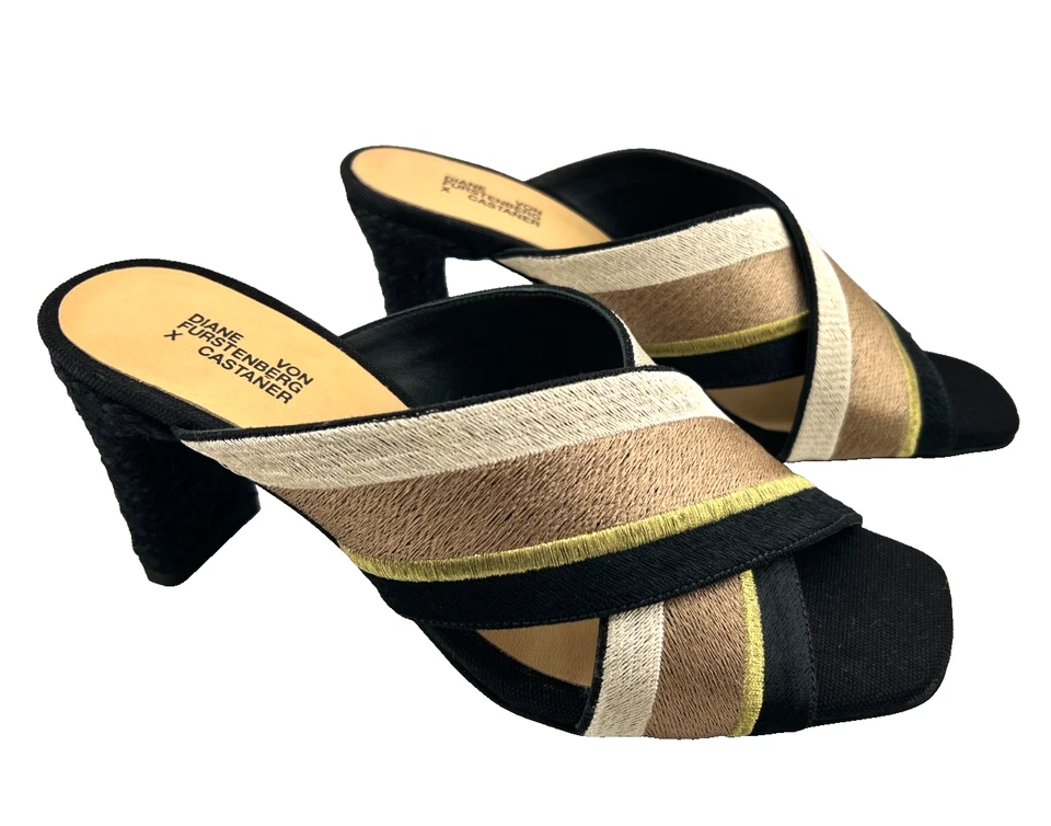 DIANE VON FURSTENBERG Castaner Laos sandali tacco donna 6,5 37 nero talpa nuovi con scatola - Immagine 4 di 4