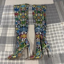 Steve Madden Vava Multicolored Snakes Print Stiletto Thigh High Boots US 7.5