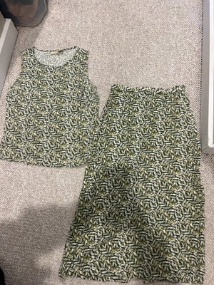 SET! Linden Hill SMALL Green Leaf Patterned Midi Skirt and Tank