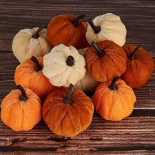 10Pcs Velvet Artificial Pumpkins Fall Thanksgiving Halloween Table Decor