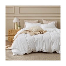 Bedsure 100 Washed Cotton Duvet Cover Queen Size - Natural Whi... FAST USA SHIP