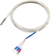 RTD Pt100 Temperature Sensor Probe, 6.6ft, Waterproof, Stainless Steel, 3-Wire