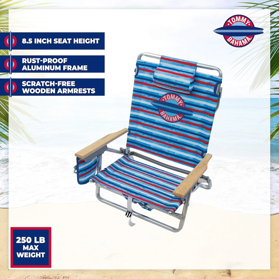 Tommy Bahama 5 posiciones 23" x 25,25" x 31,5", rayas rojas, blancas y azules  Foto 4 de 4