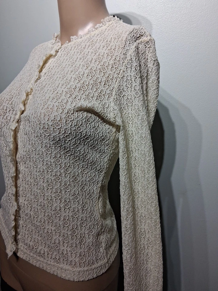 Anna Molinari Cream Lace Blouse Long Sleeve Size IT 40 US S - Image 3 of 4