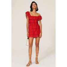 Show Me Your Mumu Lucy RedEyelet Cut Out Square NeckMini Dress Size Medium 