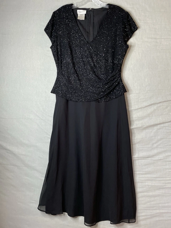 Vestido formal Chadwicks para mujer talla 12 negro con cuentas Top falda transparente Foto 2 de 4