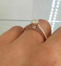 Solitaire Ring 1CT Lab Created Round Diamond 14K Rose Gold Over