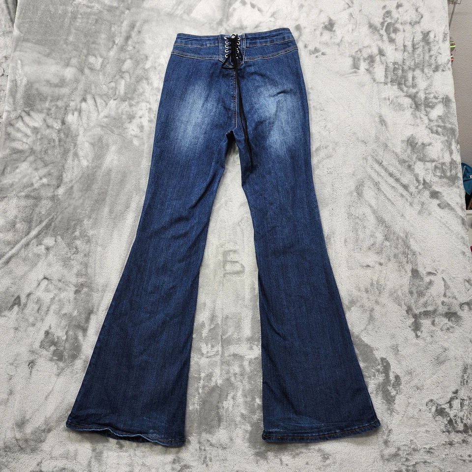S.O.N.G. Jeans Womens 3/26 Blue Lace-Up Back Fit N Flare Stretch Denim Casual - Image 3 of 4