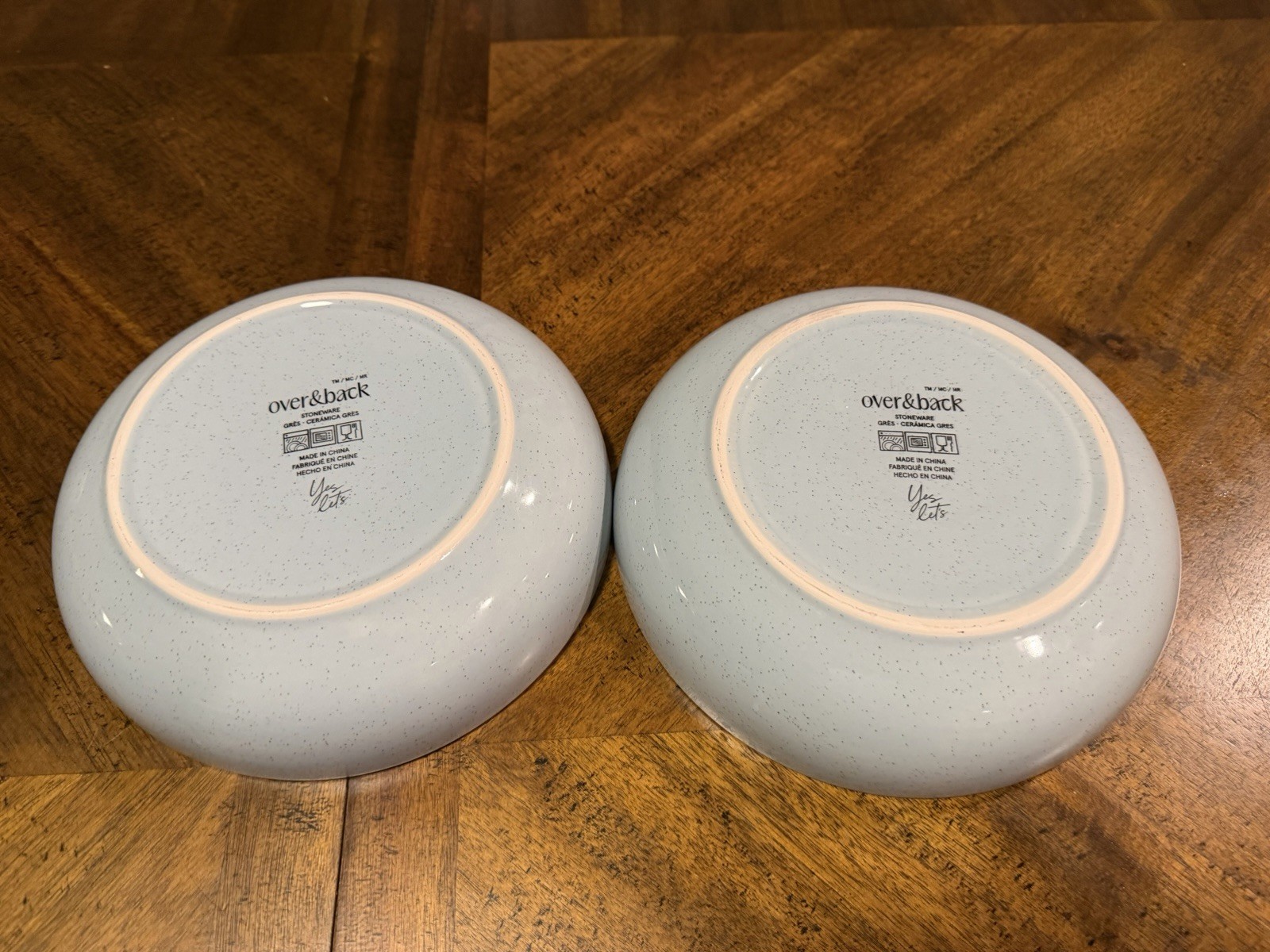 Set Of 2 Two Teal Speckled Over & Back Options Large Pasta Bowls 8 1/4"