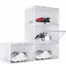 10x Magnetic Shoe Storage Boxes Clear Drop Side AJ Sneaker Organizer Case Solid