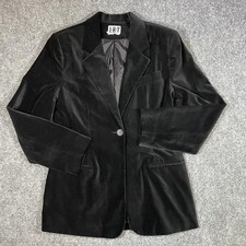 Vintage Velvet Blazer Jacket Women 4 Black Single Button Witchy Goth JRT