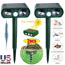 2pcs Solar Power Ultrasonic Animal Repeller Pest Repellent Deer Raccoon Garden