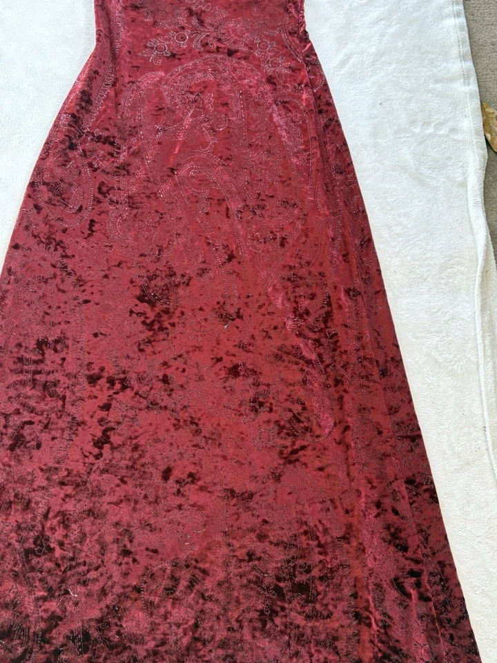 Vestido Rimini by Shaw Borgoña Terciopelo Paisley Brocado Patrón Y2k Capricho S10 Foto 4 de 4