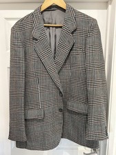 Men’s Checked Pure New Wool Blazer Jacket R42 Grey Black Two Button(bg28)