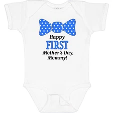 Inktastic Happy First Mother's Day, Mommy! Bow Tie Baby Bodysuit Kids Cute Time