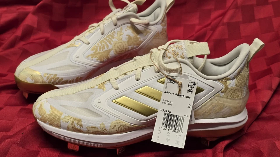 Adidas Adizero PureHustle IG3478 Softball Cleats W9 White Gold Floral – Rare NWT - Image 2 of 4