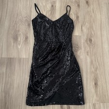 Lulus Forever Your Girl Black Sequin Womens Cocktail Party Tulip Mini Dress sz S