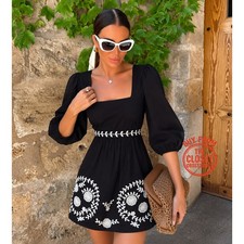 MANGO Puff Sleeve Mini Dress NWT | Embroidered Cotton Bow Back 6