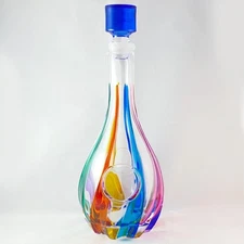 Venetian Glass Trix Whiskey Decanter, Blue Top - Handmade in Italy, Murano Glass