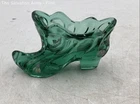 Fenton Green Hand-Painted Glass Floral Home Decorative Shoe Figurine