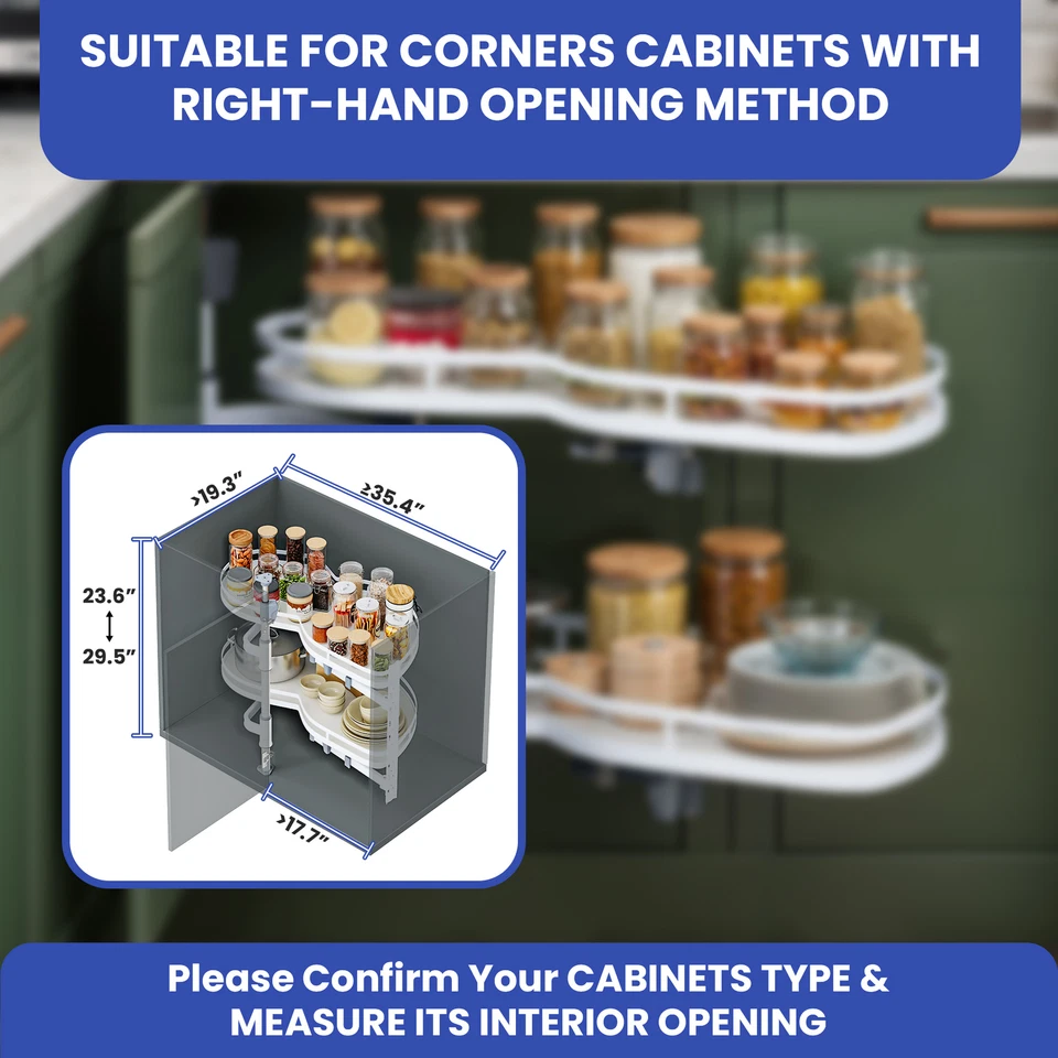 Gabinete de esquina ciego de 2 niveles organizador de cocina extraíble bandeja oscilante de 33" cierre suave Foto 3 de 4