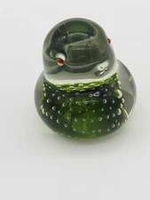 Kreiss Art Glass Paperweight Japan Bird 2.75" Clear Green Mid Century Bubble VTG