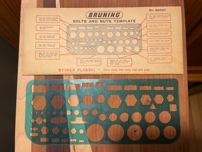 Vintage Bruning Bolts And Nuts Template Styrex Plastic No. N2597 USA E-1398