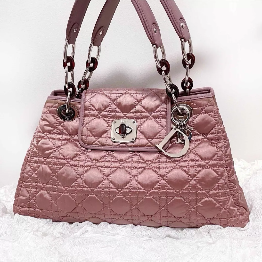 Sac à main Christian Dior rose avec breloque cannage femme du Japon occasion