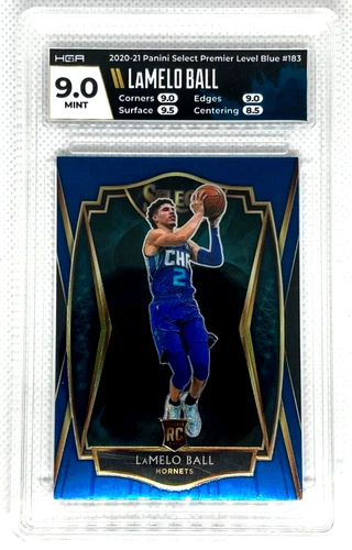 2020-21 Panini Select #183 Lamelo Ball Premier Level Blue RC HGA 9.0 Hornets