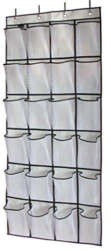 MISSLO Over-The-Door Shoe Organizer with 24 Large Mesh Pockets in White-image