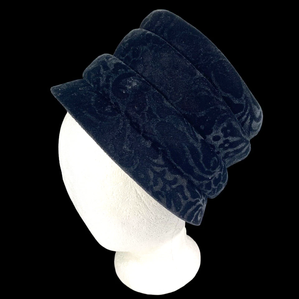 Женская официальная шляпа таблетка черный бархат крышка похорон костюм Джеки O Exc винтажный - Изображение 2 из 4