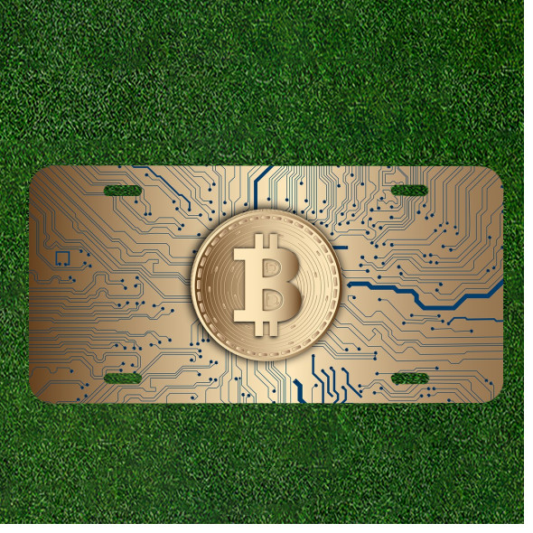 Custom Personalized License Plate Auto Tag With Bitcoin Symbol Design