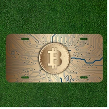 Custom Personalized License Plate Auto Tag With Bitcoin Symbol Design
