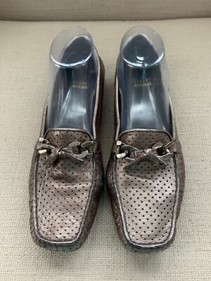 Stuart Weitzman Metallic Bronze Perforated Leather Loafers STUART WEITZMAN Bronze Metallic Patent Leather Pointed Toe  main image 4