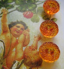 Set of 6 Vintage 7/16" Painted Orange  Wreath Glass Buttons~1920's ~ NOS