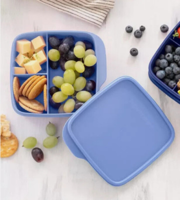 Tupperware Clever Pausen Dose 550 ml Snackbox Lunchbox hellblau/Flieder NEU