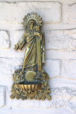 Antigua pared bronce fuente agua bendita cristo jesús ángeles