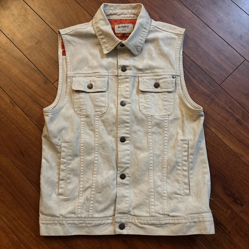 Chaleco de mezclilla para hombre Altamont Andrew Reynolds M chaqueta forrada azteca lavado ácido Foto 3 de 4