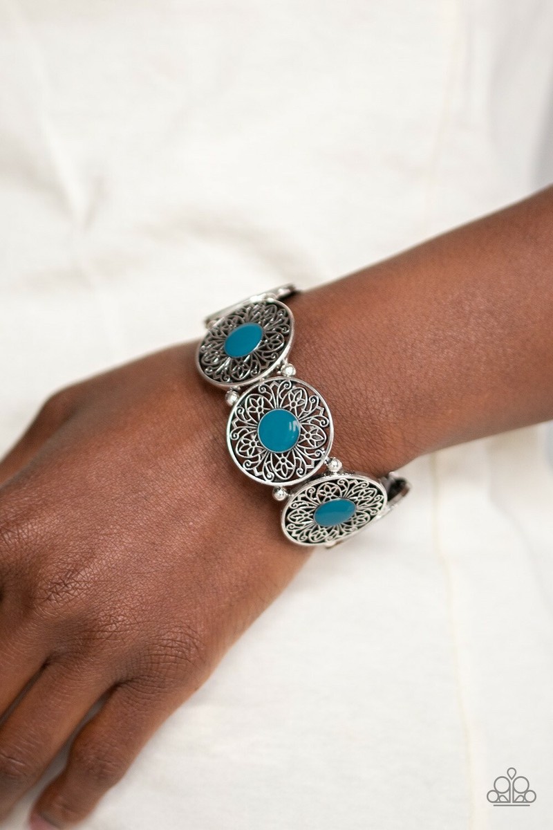 Blue Filigree Circle Stretch Bracelet Paparazzi Silver NEW