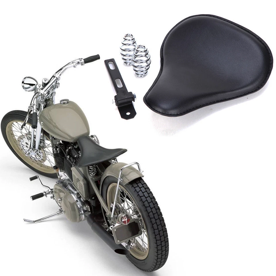 13" Leatherette Retro Solo Seat 3" Spring Brackets For Harley Bobber Chopper US - Изображение 3 из 4