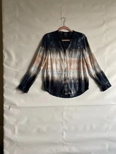 FDJ French Dressing Jeans Women Roll up sleeves Blouse TieDye Blue Beige Size 4
